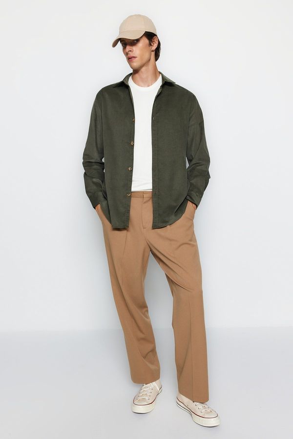 Trendyol Trendyol Men's Khaki Regular Fit 100% Cotton Velvet Shirt