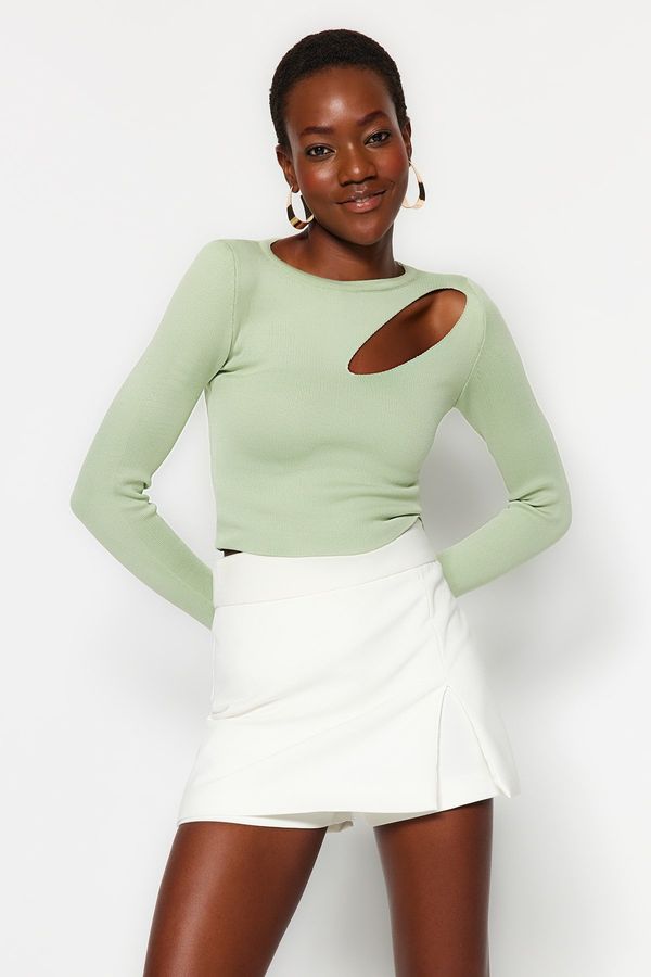 Trendyol Trendyol мента прозорец/изрязани подробни трикотаж пуловер