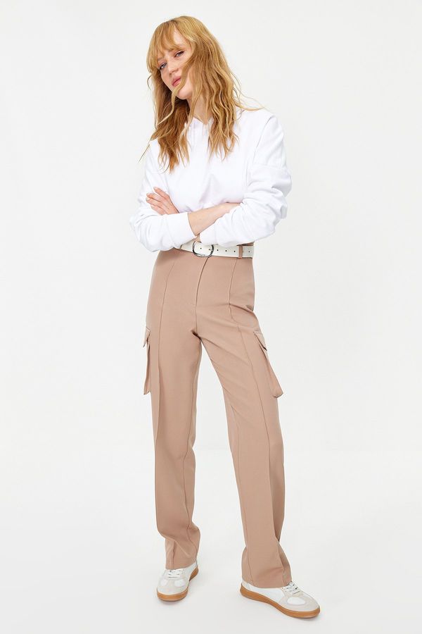 Trendyol Trendyol Mink Cargo Straight Cut Woven Double Pocket Woven Trousers