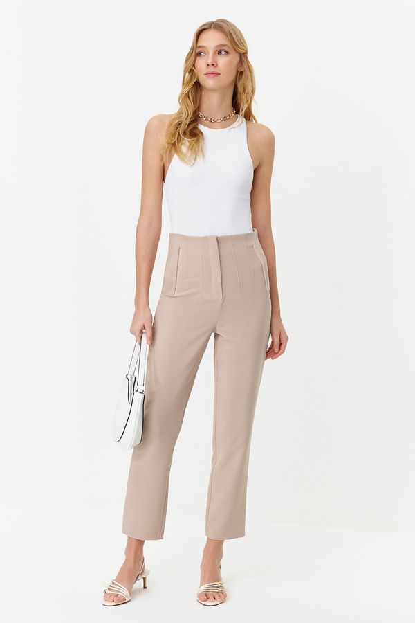 Trendyol Trendyol Mink Cigarette Pattern Darted High Waist Ankle Length Woven Fabric Trousers
