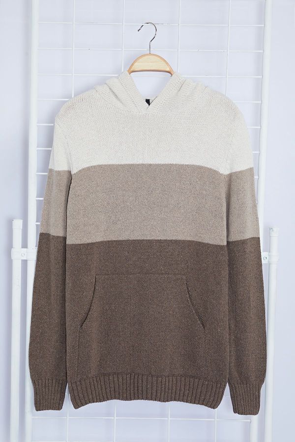 Trendyol Trendyol Mink FL Oversize Polo Neck Striped Knitwear Sweater