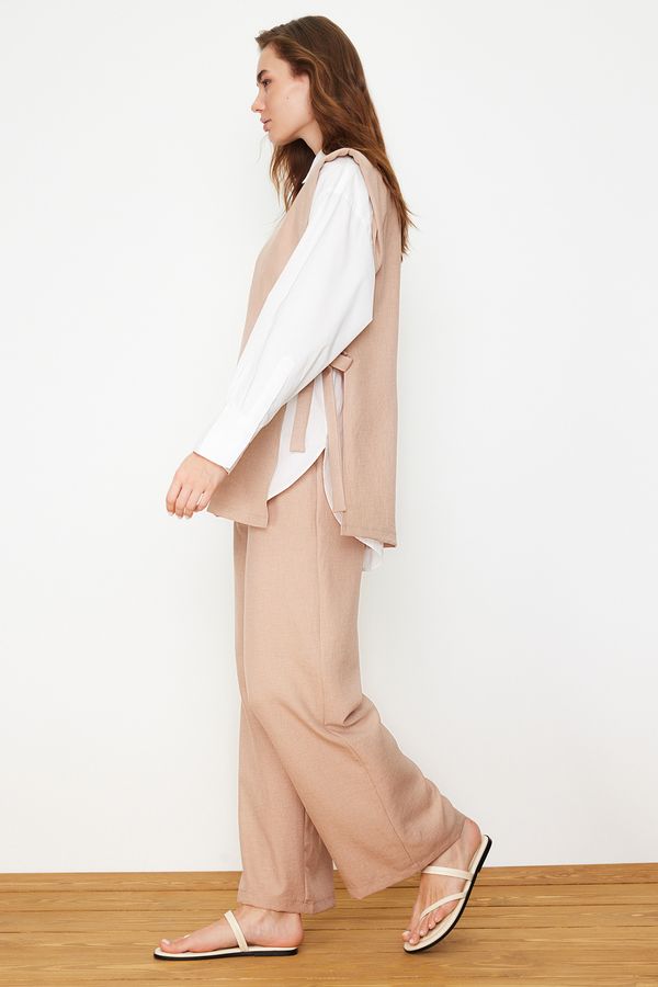 Trendyol Trendyol Mink Linen Look Side Tie Woven Bottom Set