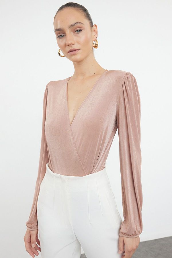 Trendyol Trendyol Mink Shiny Surface and Soft Textured Padded Double Breasted Closure Flexible Knitted Body