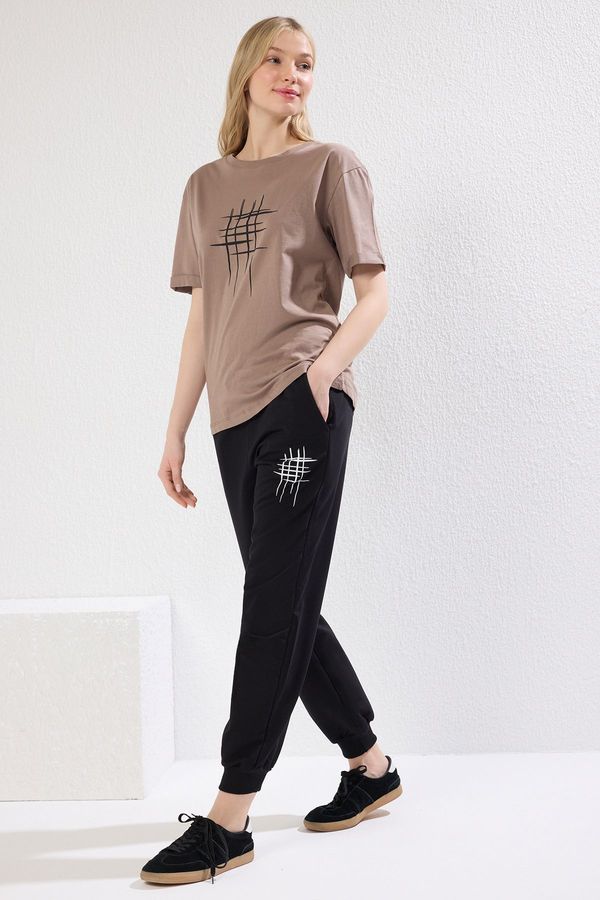 Trendyol Trendyol Mink Slogan Printed Knitted T-shirt Trousers Upper-Lower Team