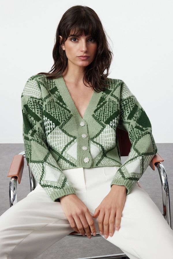 Trendyol Trendyol Mint Crop Soft Texture Knit Cardigan