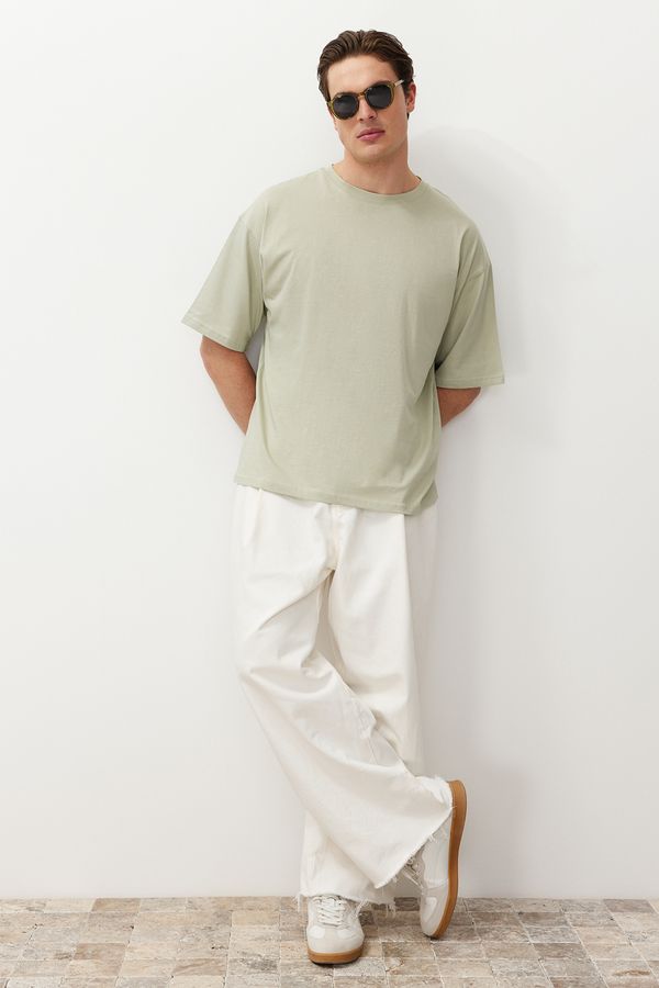 Trendyol Trendyol Mint Men's Oversize/Wide-Fit Floral Printed Short Sleeve 100% Cotton T-Shirt