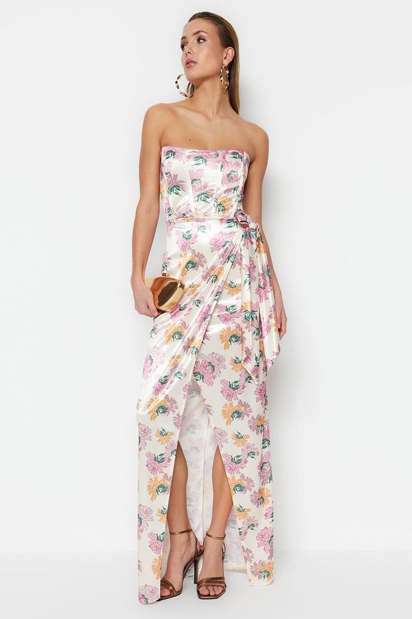 Trendyol Trendyol многоцветен двуреден подплатен трикотажни сатен цветен модел дълга вечерна рокля