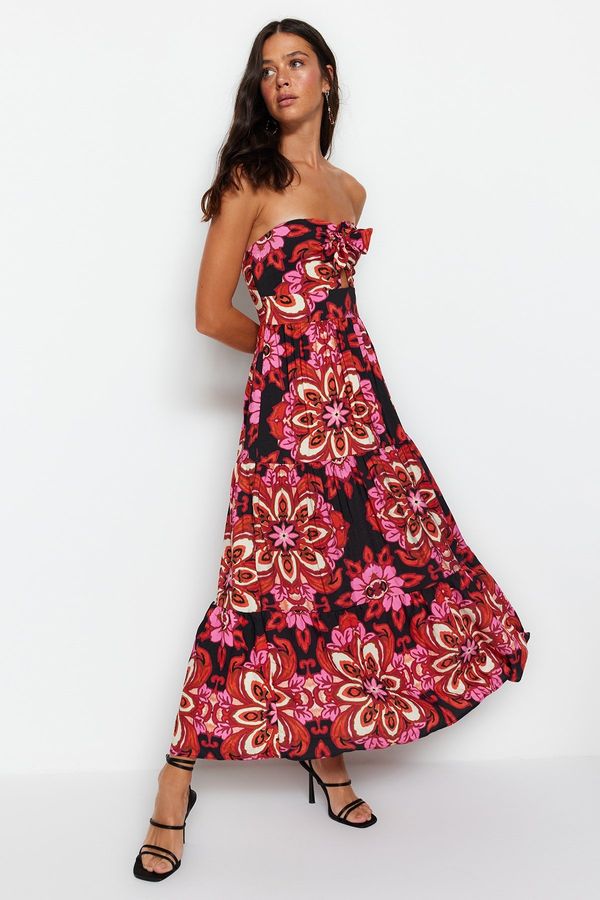 Trendyol Trendyol многоцветен Midi тъкани обратно Gipe детайл тъкани рокля