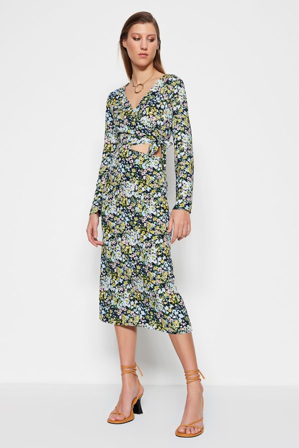 Trendyol Trendyol многоцветен прозорец подробни Midi тъкани шарени тъкани рокля