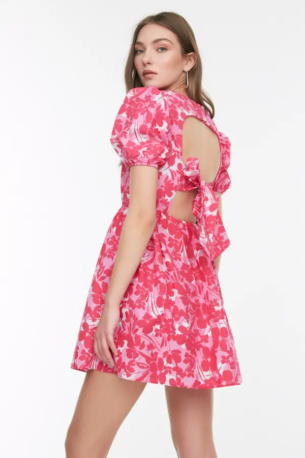 Trendyol Trendyol многоцветен тъкан цветен гръб детайл тъкани мини тъкани рокля