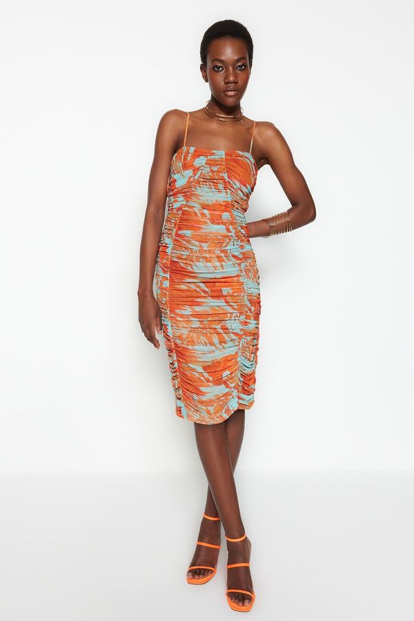 Trendyol Trendyol многоцветен тюл отпечатани елегантна вечерна рокля с бельо монтаж