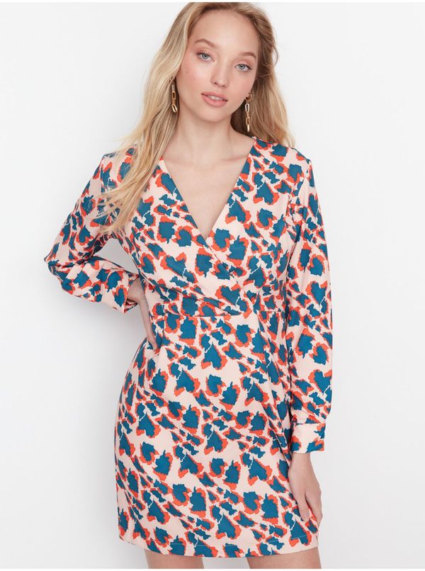 Trendyol Trendyol многоцветен v-образно деколте шарени тъкани рокля