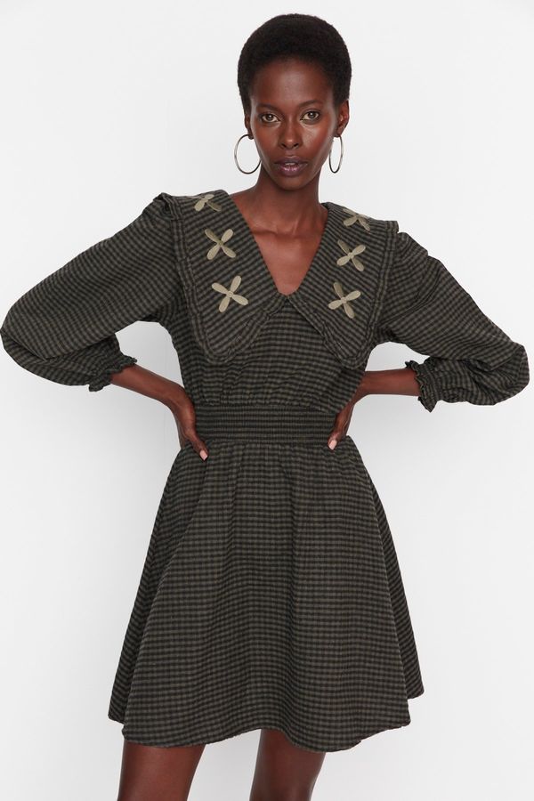 Trendyol Trendyol многоцветен яка подробни тъкани тъкани рокля