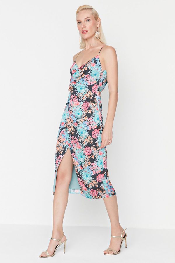 Trendyol Trendyol многоцветна черна флорална печатна вечерна рокля