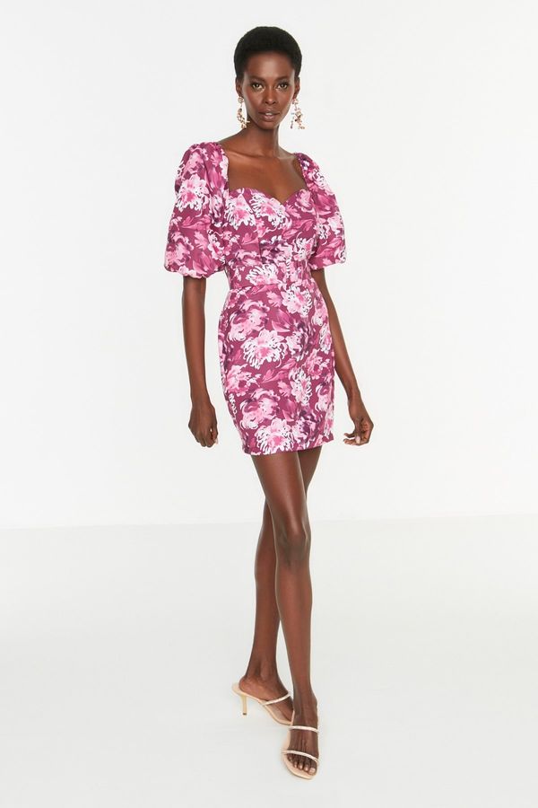 Trendyol Trendyol многоцветна флорална поплинова елегантна вечерна рокля