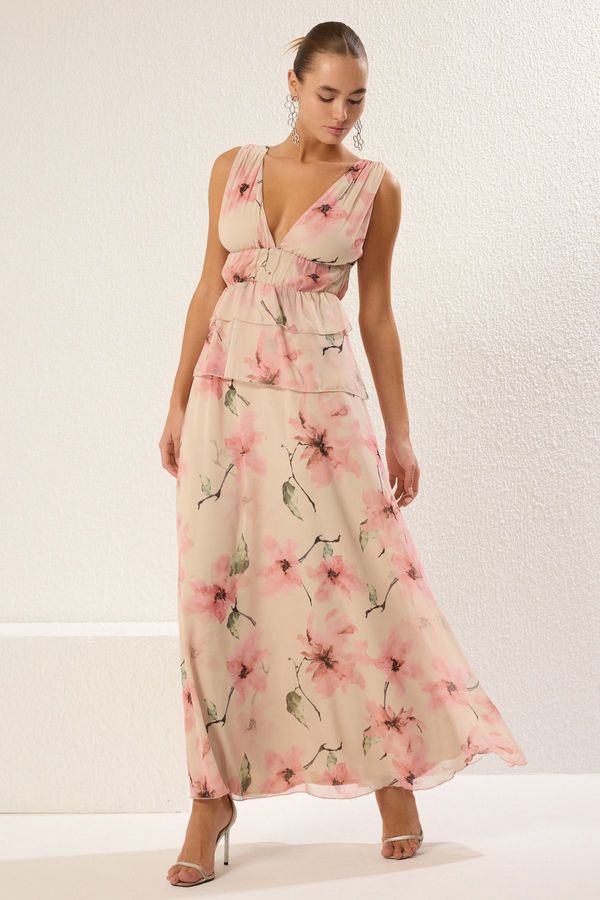 Trendyol Trendyol Multi-Colored Lined Chiffon Woven Maxi Chic Evening Dress