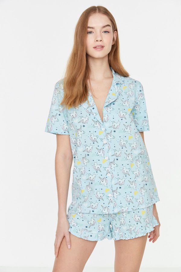Trendyol Trendyol Multicolored 100% Cotton Fun Patterned Shirt-Shorts Knitted Pajama Set