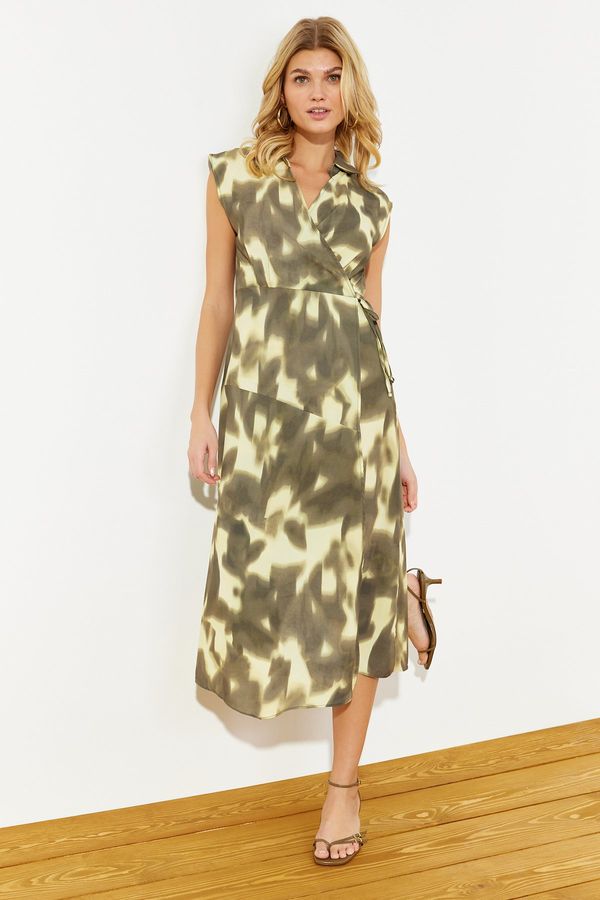 Trendyol Trendyol Multicolored Abstract Patterned Double Breasted Midi Woven Dress