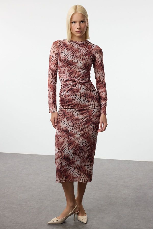 Trendyol Trendyol Multicolored Abstract Tie Detail Maxi Knit Dress