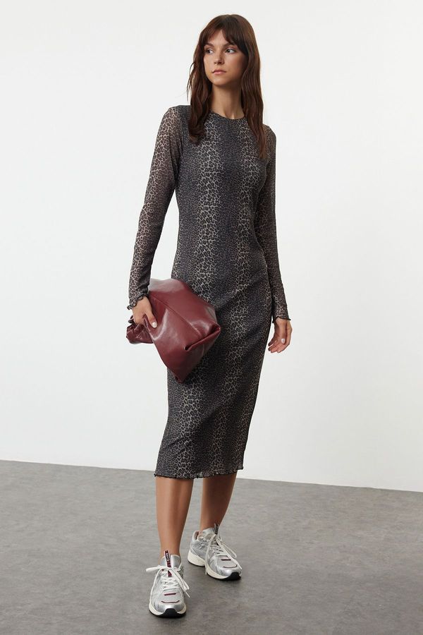 Trendyol Trendyol Multicolored Animal Printed Fitted Foam Fabric Stretchy Knitted Dress