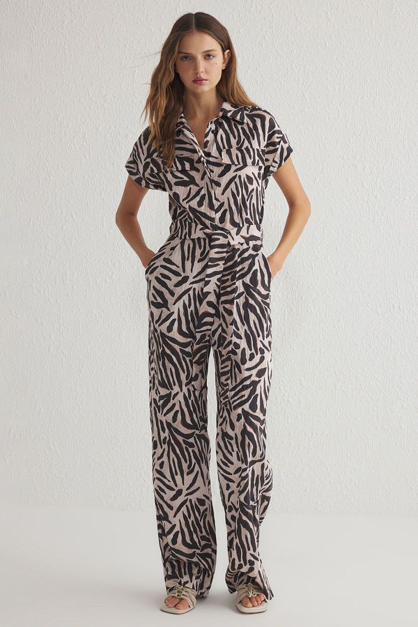 Trendyol Trendyol Multicolored Belted Abstract Patterned Elastic Waist Viscose Woven Overalls with Contents