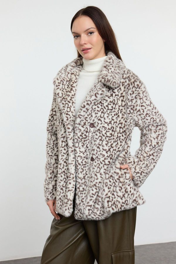 Trendyol Trendyol Multicolored Brown Leopard Patterned Oversize Long Fur Coat