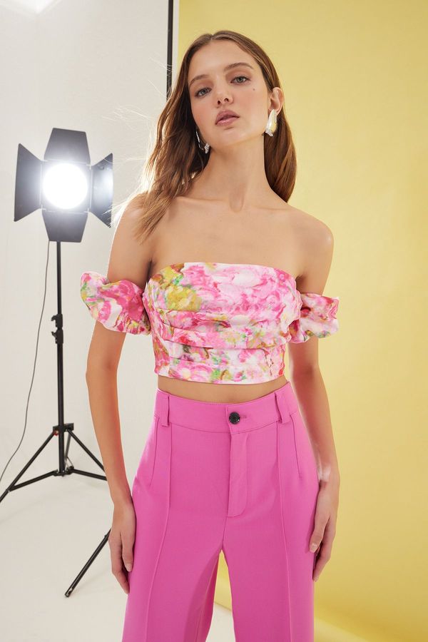 Trendyol Trendyol Multicolored Floral Patterned Crop Woven Bustier