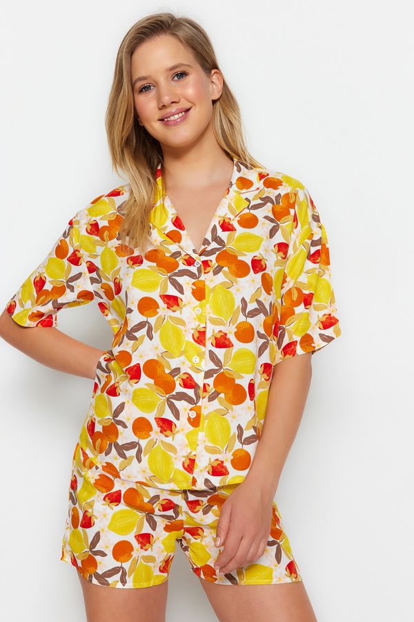 Trendyol Trendyol Multicolored Fruit Printed Viscose Shirt-Shorts, Woven Pajamas Set