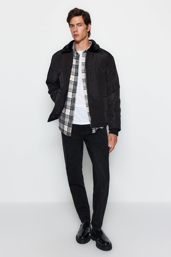 Trendyol Trendyol мъжки черен редовен годни für яка руно облицована дебело палто