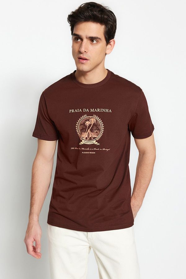 Trendyol Trendyol мъжки кафяв редовен екипажа врата къс ръкав тениска