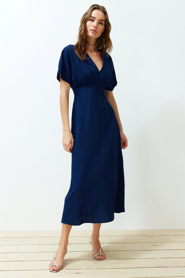 Trendyol Trendyol Navy Blue A-line Corsage Detailed V-neck Maxi Woven Dress