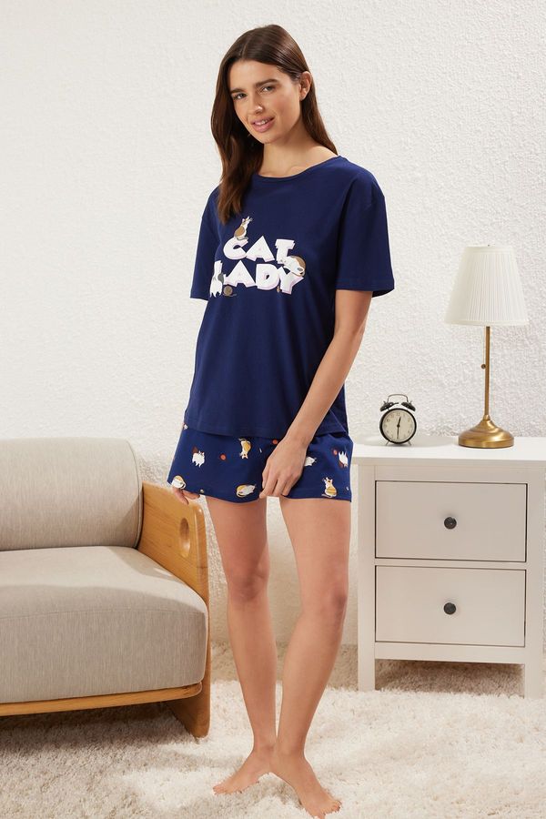 Trendyol Trendyol Navy Blue Animal Jersey Knitted Pajama Set