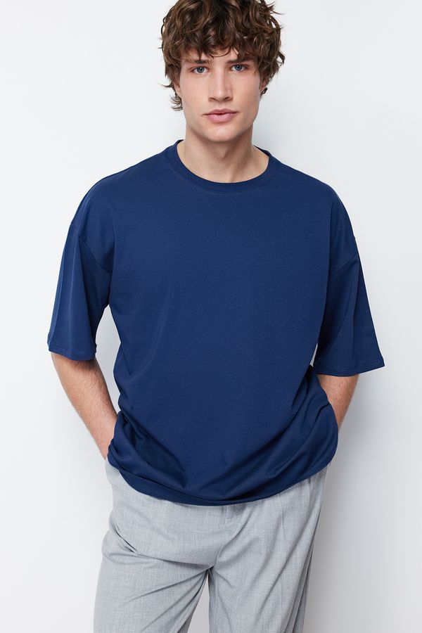 Trendyol Trendyol Navy Blue Basic 100% Cotton Crew Neck Oversize/Wide-Fit T-Shirt