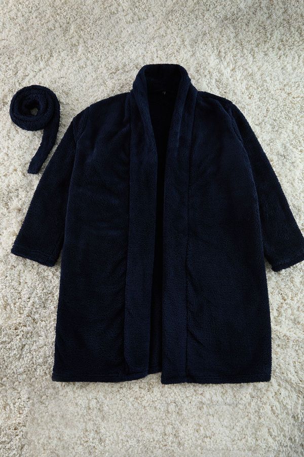 Trendyol Trendyol Navy Blue Belted Wellsoft Knitted Dressing Gown