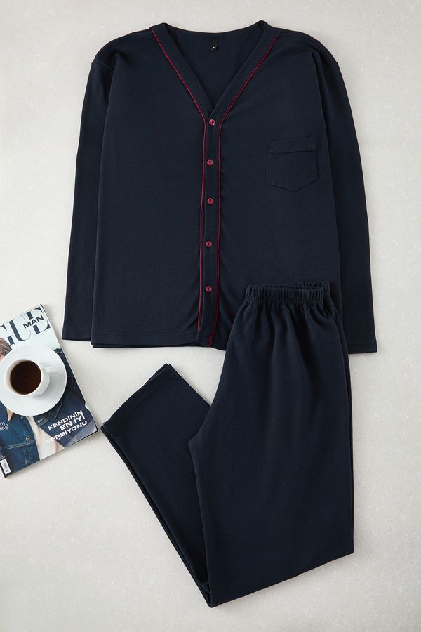 Trendyol Trendyol Navy Blue Buttoned Knitted Pajama Set