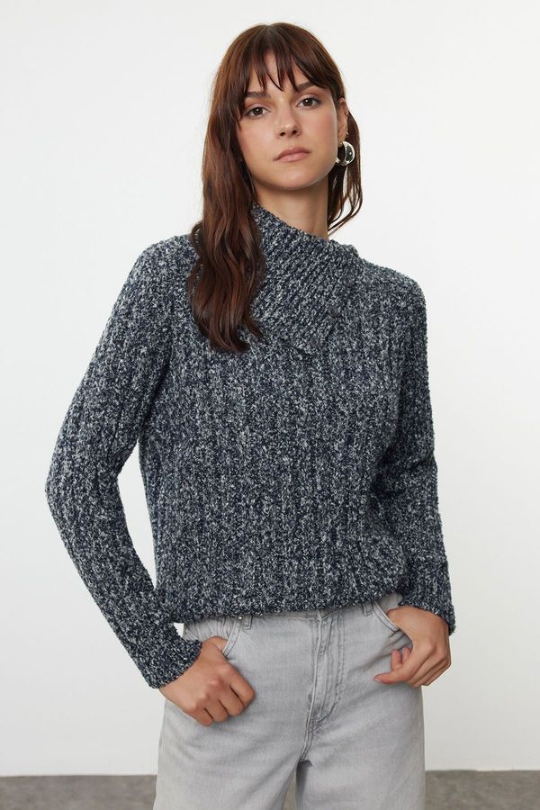 Trendyol Trendyol Navy Blue Collar Detailed Gradient Yarn Knitwear Sweater