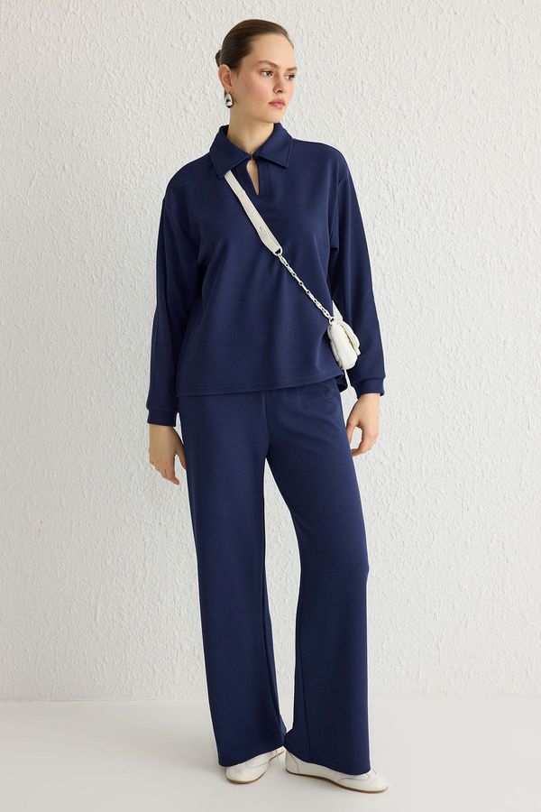 Trendyol Trendyol Navy Blue Crepe Knitted Top-Bottom Set