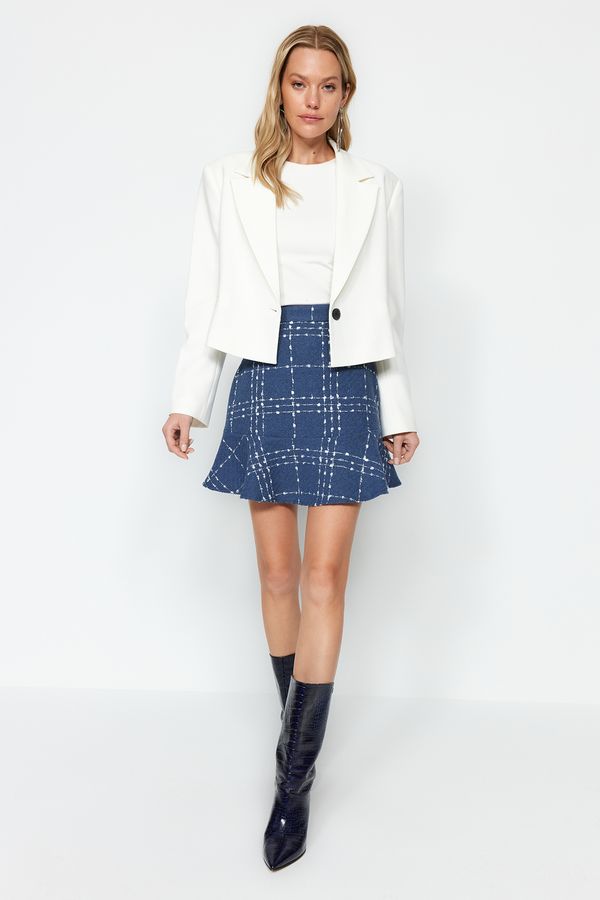 Trendyol Trendyol Navy Blue Flounced Tweed Fabric Mini Woven Skirt
