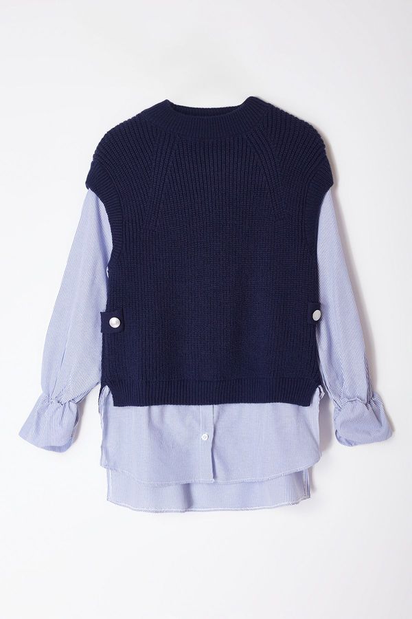 Trendyol Trendyol Navy Blue Garni Detailed Knitwear Sweater