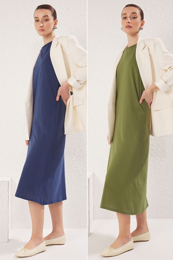 Trendyol Trendyol Navy Blue-Khaki 2-Pack 100% Cotton Knitted Lining Underwear Dress