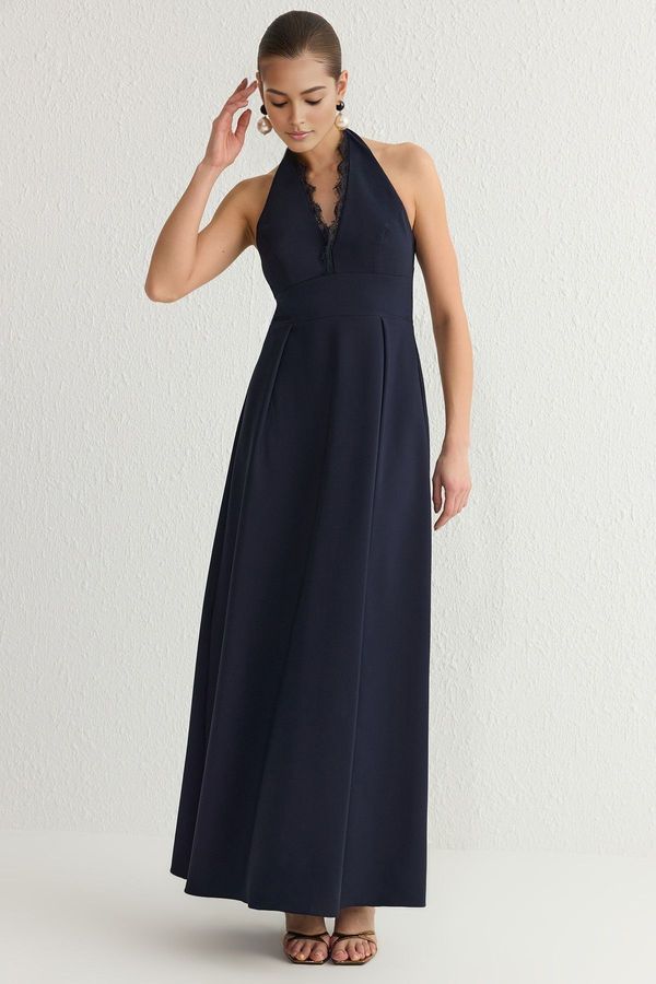 Trendyol Trendyol Navy Blue Lace Long Evening Dress