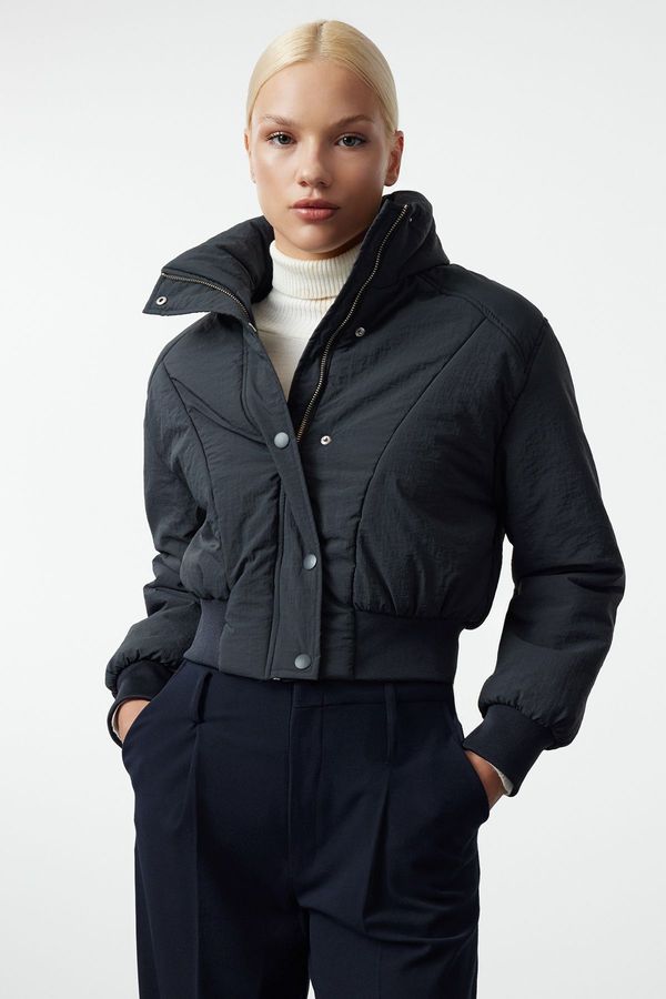 Trendyol Trendyol Navy Blue Oversize Rib Detailed Water Repellent Quilted Puffer Jacket