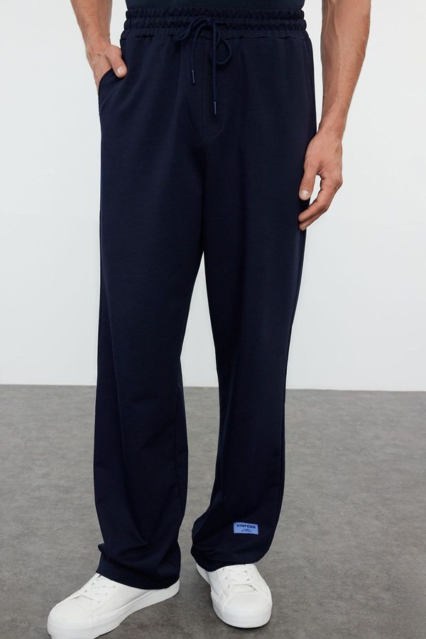 Trendyol Trendyol Navy Blue Oversize/Relaxed Fit Elastic Waist Sweatpants with Label