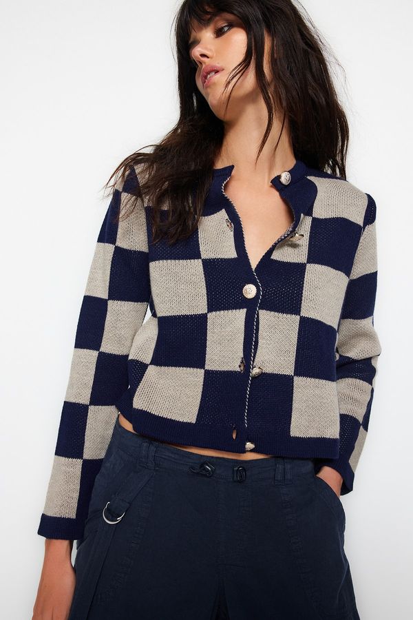 Trendyol Trendyol Navy Blue Plaid / Карирана трикотажна жилетка