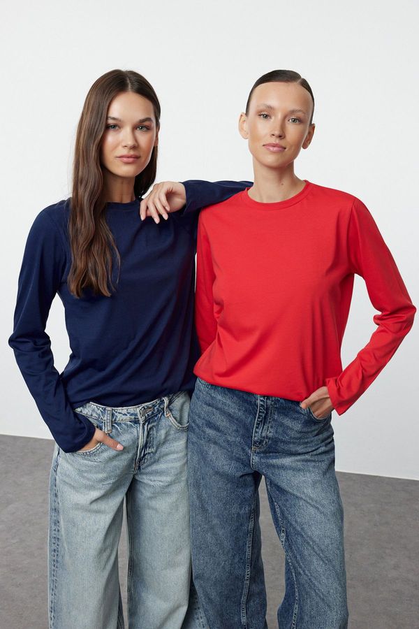 Trendyol Trendyol Navy Blue-Red 2 Pack Crew Neck Regular/Normal Cut Knitted T-Shirt