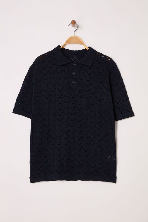 Trendyol Trendyol Navy Blue Regular Openwork Knitwear Polo Neck T-shirt