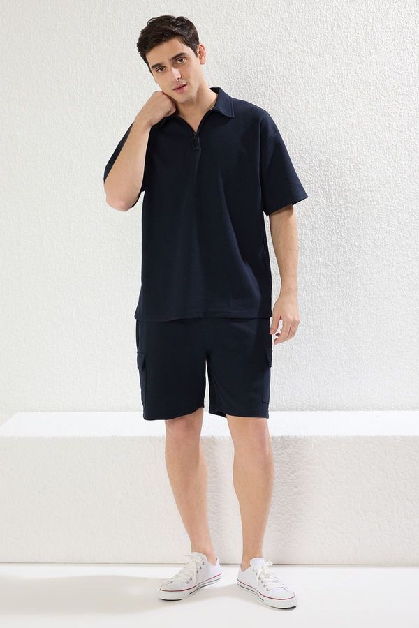 Trendyol Trendyol Navy Blue Regular/Normal Cut Zippered Polo Collar-Cargo Pocket Tracksuit
