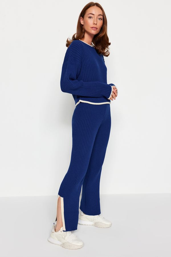 Trendyol Trendyol Navy Blue Ribbed Color Block Knitwear Two Piece Set