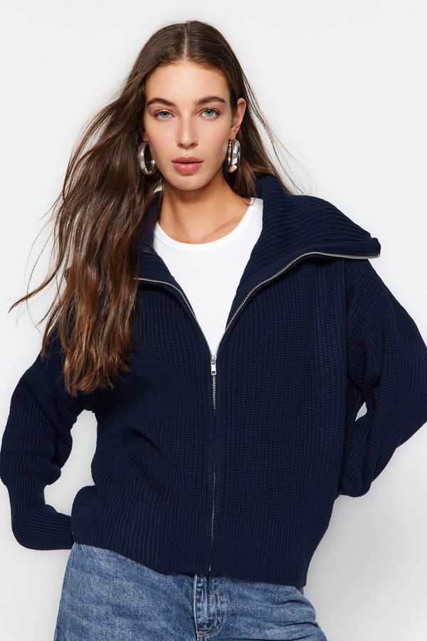 Trendyol Trendyol Navy Blue с цип яка, трикотаж жилетка