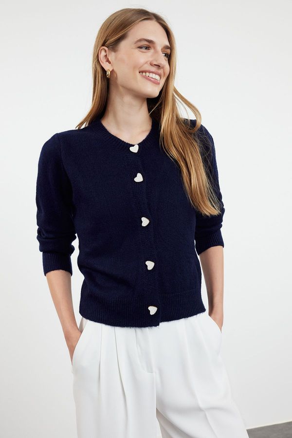Trendyol Trendyol Navy Blue Soft Textured Jewel Buttoned Knitwear Cardigan